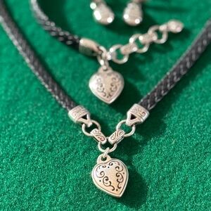 Brighton Silver Heart Necklace with Black Cord Set